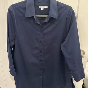 Chico’s Navy Blue Button Down Stretch Shirt